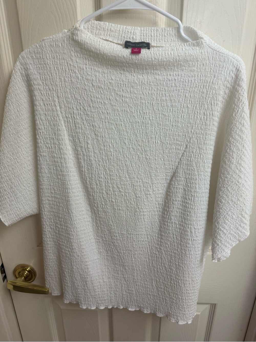 Vince Camuto White Textured Knit Boatneck Top
